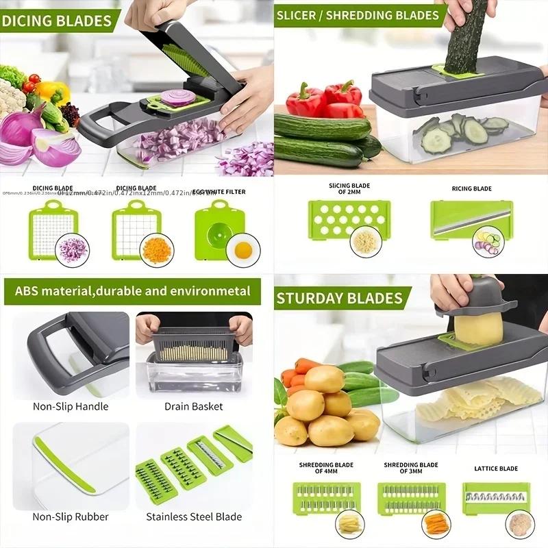 16 in 1 Vegetable Chopper Accessories with Stainless Steel Blade Slicer - Kitchen Utensil