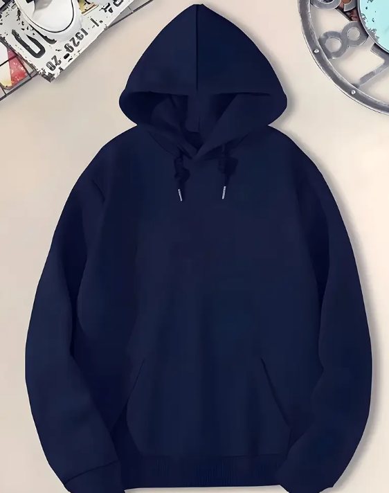 Men'S Navy Blue Hoodie with Geometric Pattern