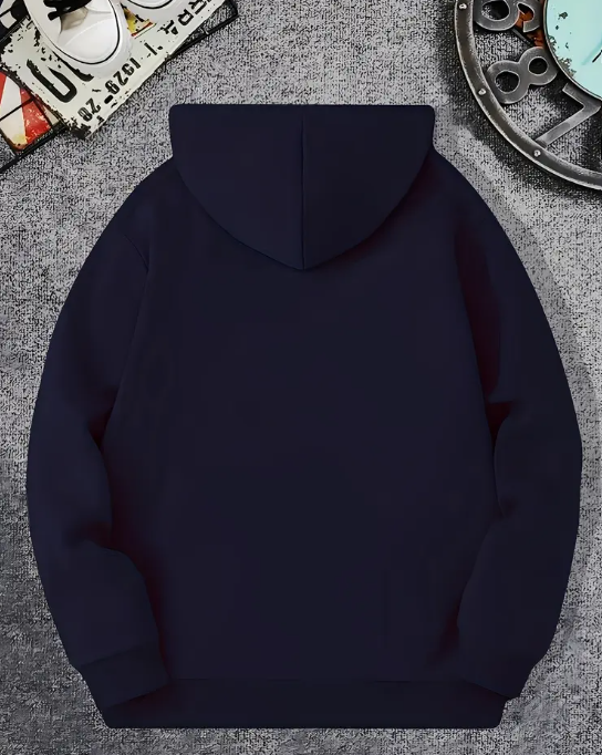 Men'S Navy Blue Hoodie with Geometric Pattern