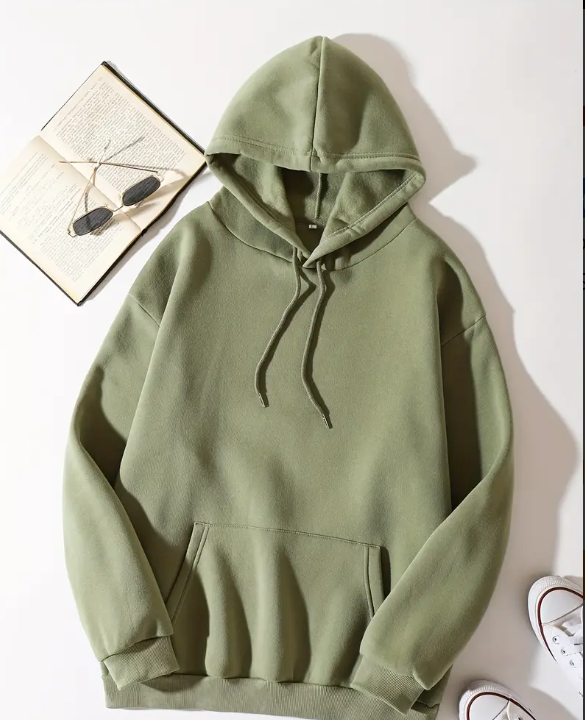 Women's Long Sleeve Hoodie - Soft Grey Pullover with Adjustable Drawstring Hood, Ribbed Cuffs & Hem