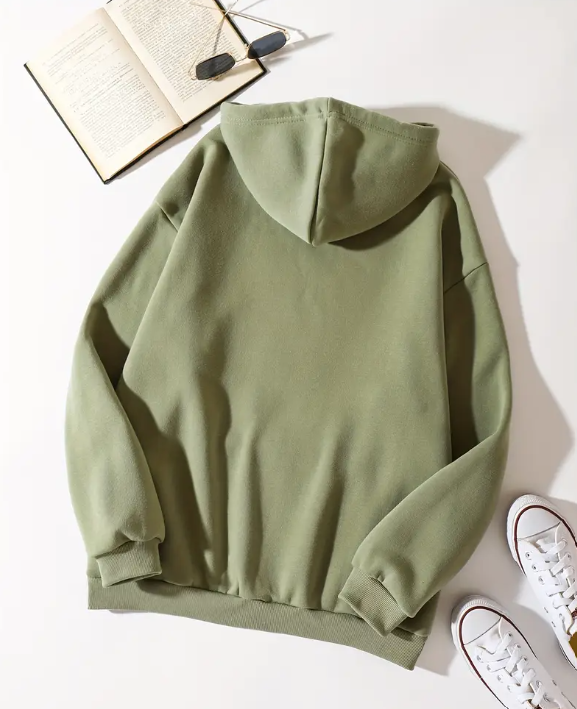 Women's Long Sleeve Hoodie - Soft Grey Pullover with Adjustable Drawstring Hood, Ribbed Cuffs & Hem